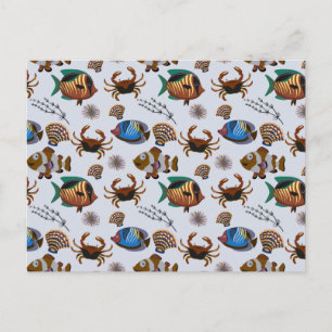 Aquatic animals pattern ocean underwater life 14 postcard