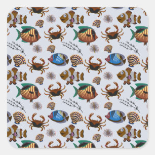 Aquatic animals pattern   ocean underwater life 14 square sticker
