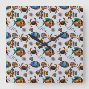 Aquatic animals pattern ocean underwater life 14 square wall clock