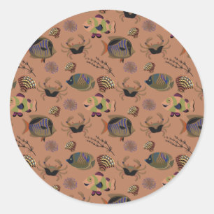 Aquatic animals pattern ocean underwater life 15 classic round sticker