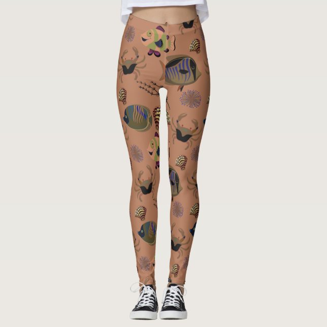 Aquatic animals pattern | ocean underwater life 15 leggings (Front)