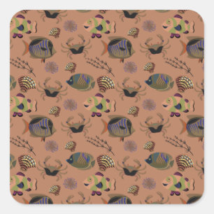 Aquatic animals pattern   ocean underwater life 15 square sticker