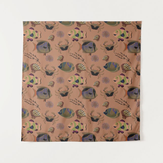 Aquatic animals pattern | ocean underwater life 15 tapestry (Front)