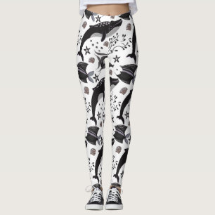 Aquatic animals pattern ocean underwater life 16 leggings