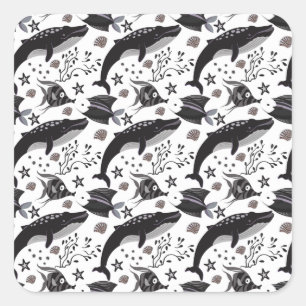 Aquatic animals pattern ocean underwater life 16 square sticker