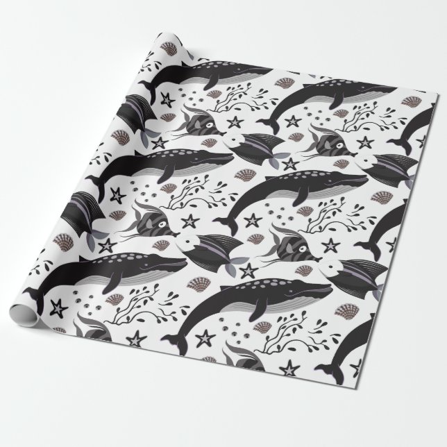 Aquatic animals pattern | ocean underwater life 16 wrapping paper (Unrolled)