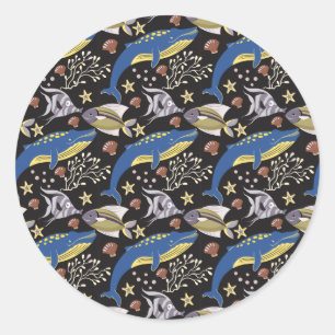 Aquatic animals pattern ocean underwater life 17 classic round sticker