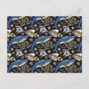Aquatic animals pattern ocean underwater life 17 postcard