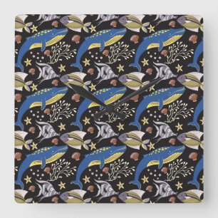 Aquatic animals pattern ocean underwater life 17 square wall clock