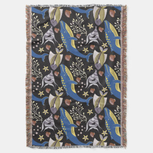 Aquatic animals pattern ocean underwater life 17 throw blanket