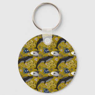 Aquatic animals pattern ocean underwater life 18 key ring
