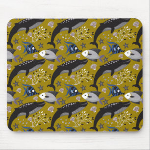 Aquatic animals pattern ocean underwater life 18 mouse mat