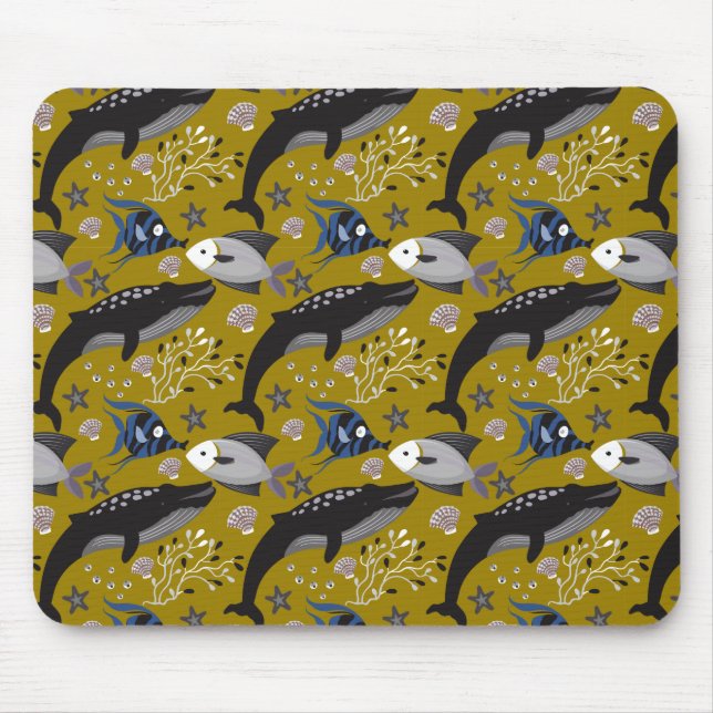 Aquatic animals pattern | ocean underwater life 18 mouse mat (Front)