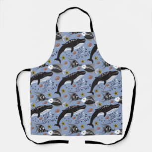 Aquatic animals pattern ocean underwater life 19 apron