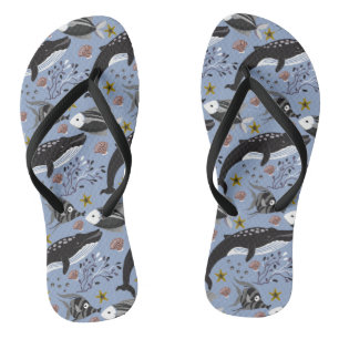 Aquatic animals pattern ocean underwater life 19 flip flops