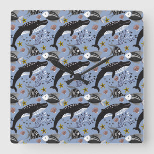 Aquatic animals pattern   ocean underwater life 19 square wall clock