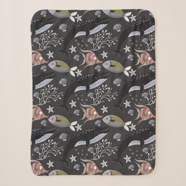 Aquatic animals pattern | ocean underwater life 20 sherpa blanket (Front)