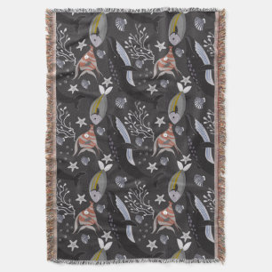 Aquatic animals pattern ocean underwater life 20 throw blanket