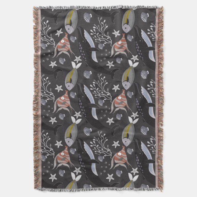 Aquatic animals pattern | ocean underwater life 20 throw blanket (Front Vertical)