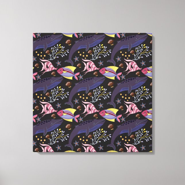 Aquatic animals pattern | ocean underwater life 21 canvas print (Front)
