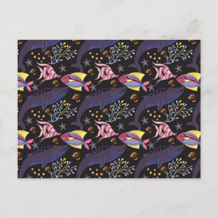 Aquatic animals pattern   ocean underwater life 21 postcard