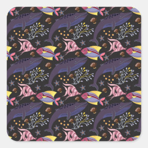 Aquatic animals pattern ocean underwater life 21 square sticker