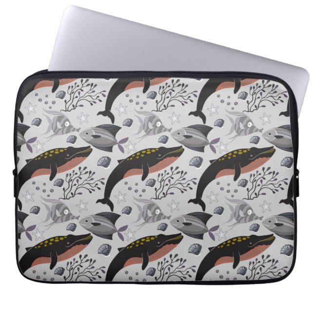 Aquatic animals pattern | ocean underwater life 22 laptop sleeve (Front)