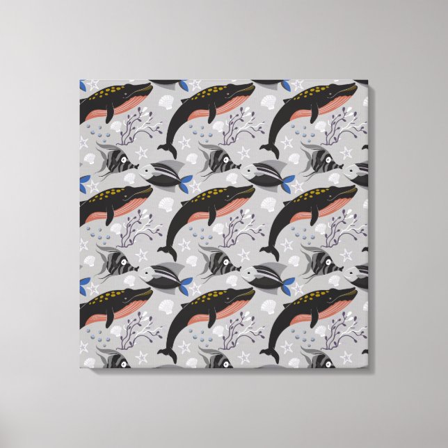 Aquatic animals pattern | ocean underwater life 23 canvas print (Front)