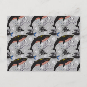 Aquatic animals pattern ocean underwater life 23 postcard