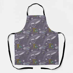 Aquatic animals pattern ocean underwater life 24 apron