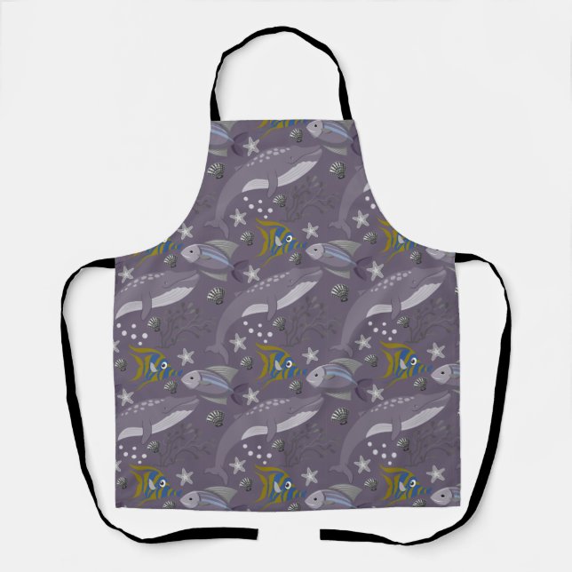 Aquatic animals pattern | ocean underwater life 24 apron (Front)