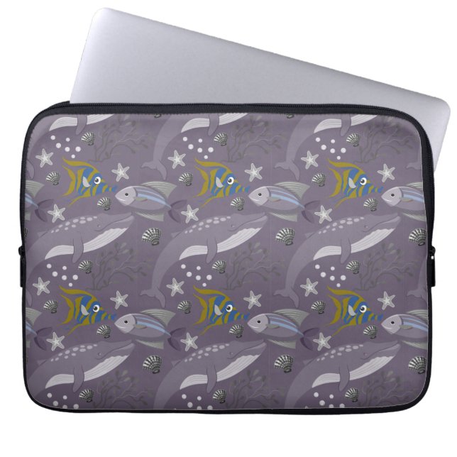Aquatic animals pattern | ocean underwater life 24 laptop sleeve (Front)