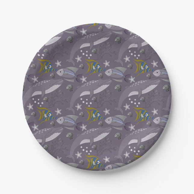 Aquatic animals pattern | ocean underwater life 24 paper plate (Front)