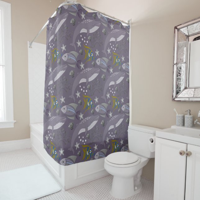 Aquatic animals pattern | ocean underwater life 24 shower curtain (In Situ)