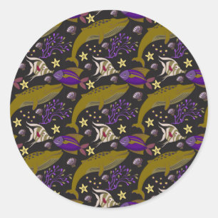Aquatic animals pattern ocean underwater life 25 classic round sticker