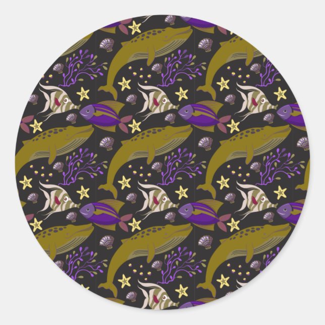 Aquatic animals pattern | ocean underwater life 25 classic round sticker (Front)