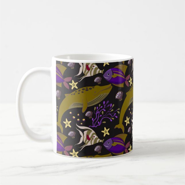 Aquatic animals pattern | ocean underwater life 25 coffee mug (Left)