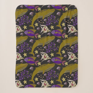 Aquatic animals pattern   ocean underwater life 25 sherpa blanket