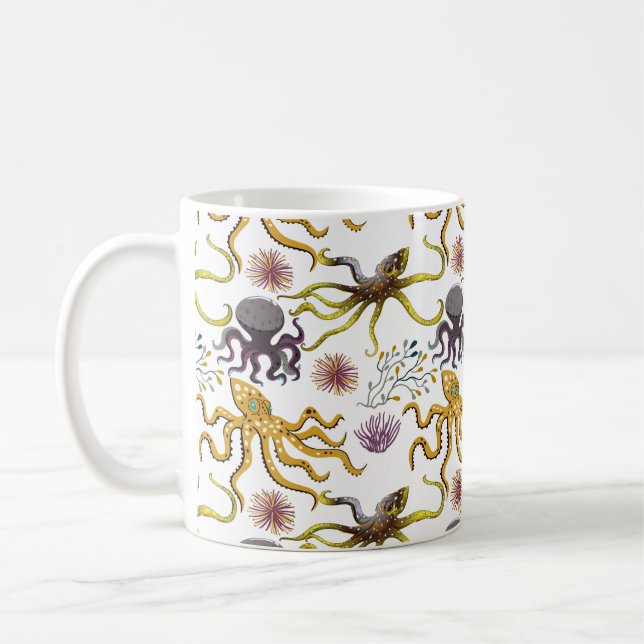 Aquatic animals pattern | ocean underwater life 26 coffee mug (Left)