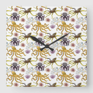 Aquatic animals pattern   ocean underwater life 26 square wall clock