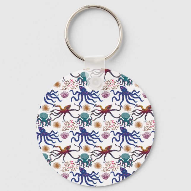 Aquatic animals pattern | ocean underwater life 27 key ring (Front)