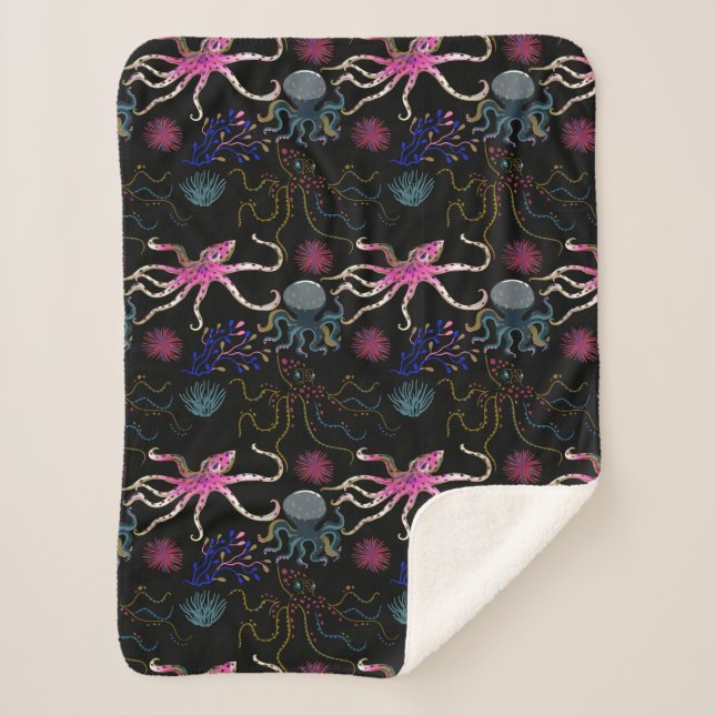 Aquatic animals pattern | ocean underwater life 28 sherpa blanket (Front)
