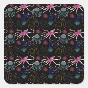 Aquatic animals pattern   ocean underwater life 28 square sticker