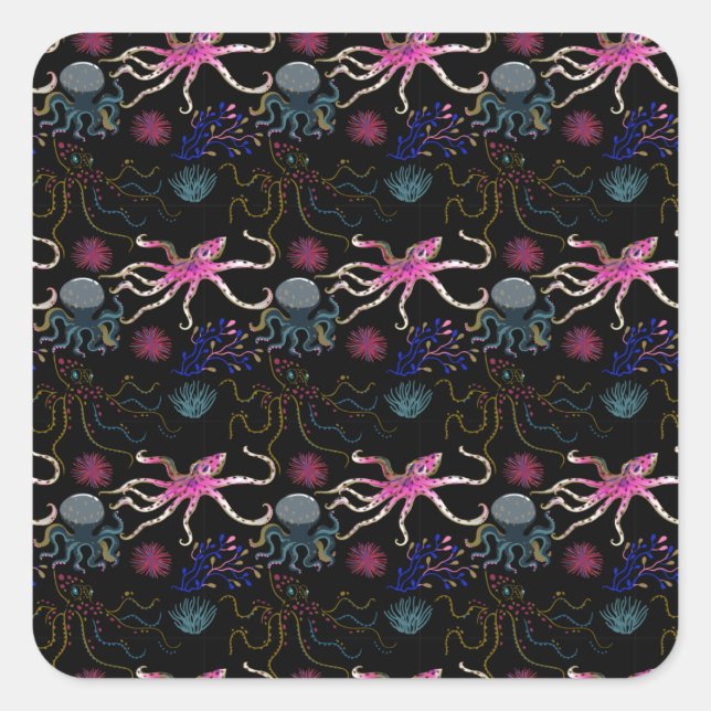 Aquatic animals pattern | ocean underwater life 28 square sticker (Front)