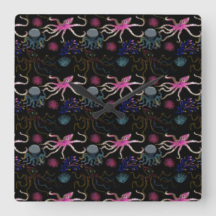 Aquatic animals pattern ocean underwater life 28 square wall clock