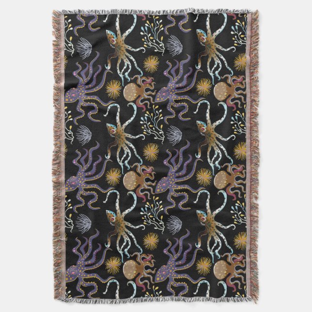 Aquatic animals pattern | ocean underwater life 29 throw blanket (Front Vertical)