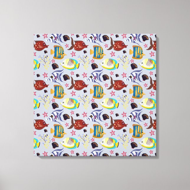 Aquatic animals pattern | ocean underwater life 2 canvas print (Front)