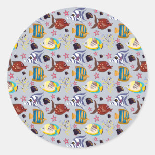 Aquatic animals pattern ocean underwater life 2 classic round sticker