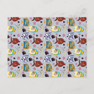 Aquatic animals pattern ocean underwater life 2 postcard