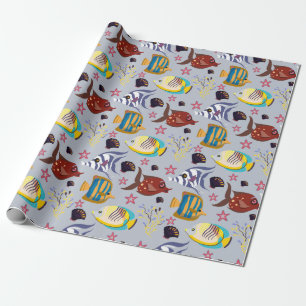 Aquatic animals pattern   ocean underwater life 2 wrapping paper